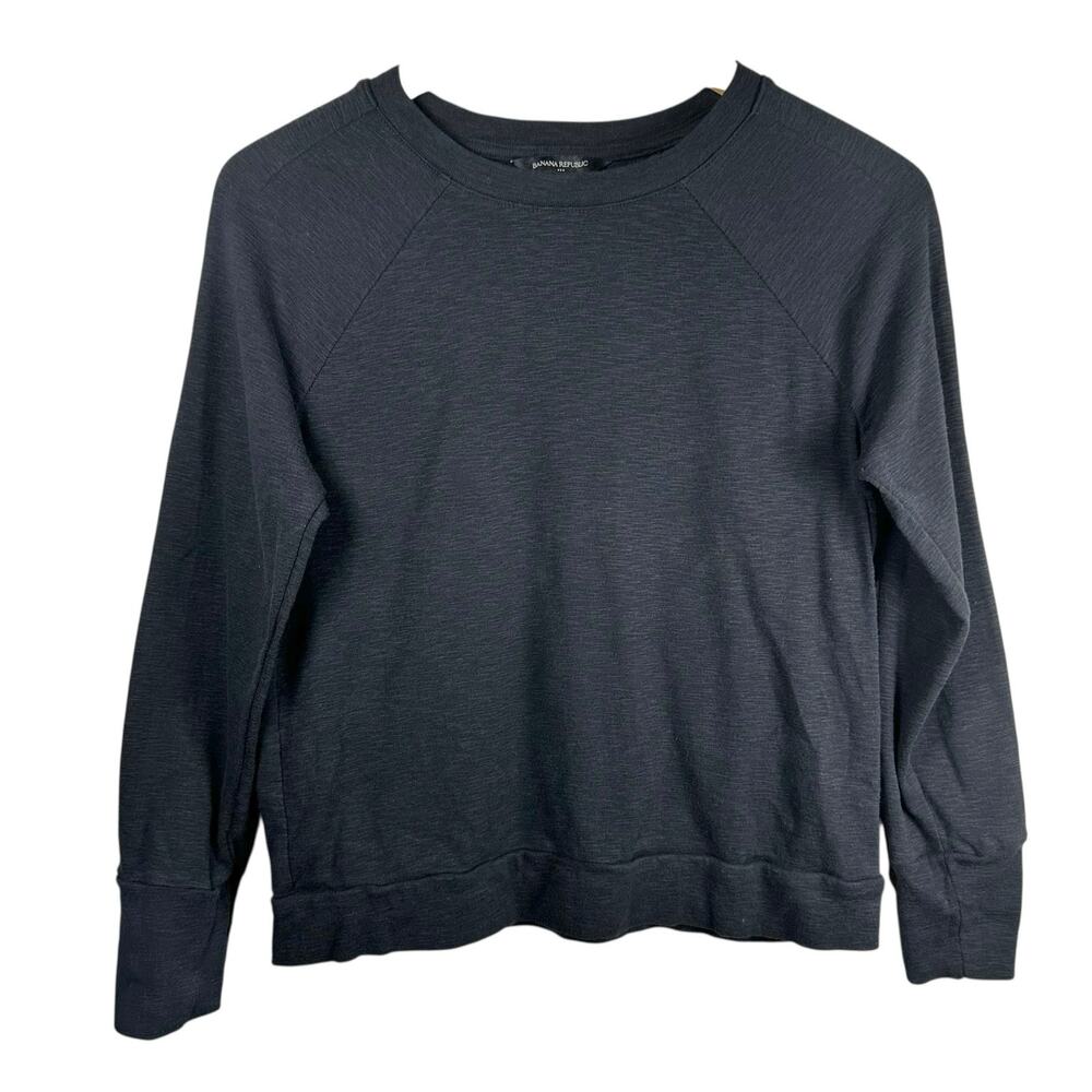 Banana Republic Womens Long Sleeve Crew Neck T Shirt Black Petite XS Minimalist